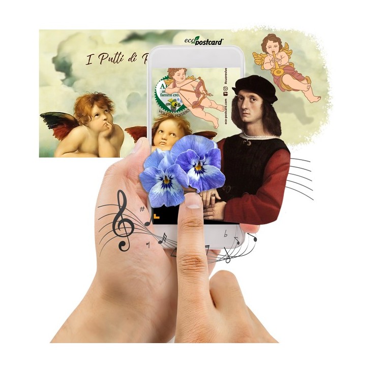 Eco-Postcard Artistica - Putti Raffaello con Realtà Aumentata