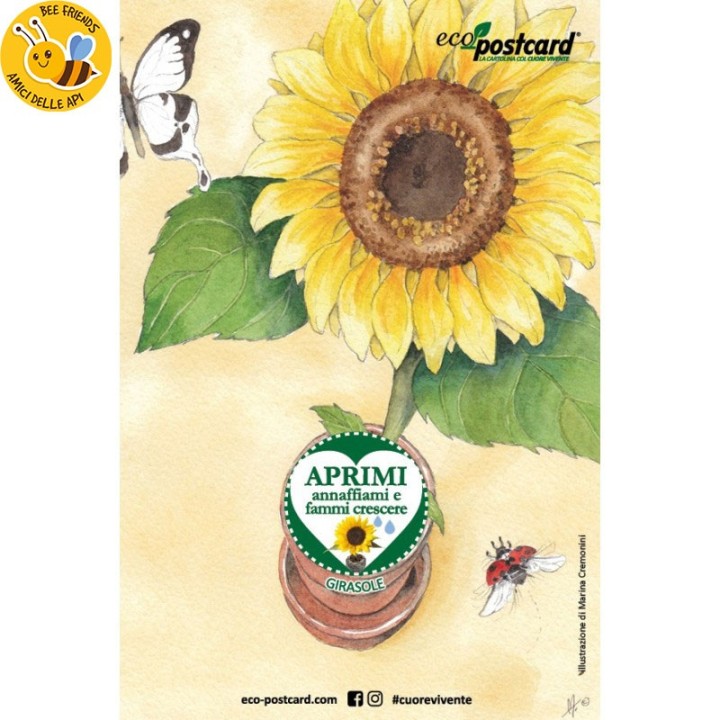 Eco-Postcard cartolina illustrazione ad acquerello - Girasole