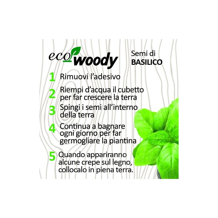 Eco-Woody - Cubo di legno 100% ecologico e sostenibile con semi di Basilico