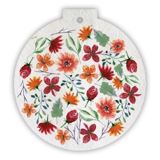 Eco-Card pallina natalizia in carta piantabile con fiori e foglie invernali - tagete