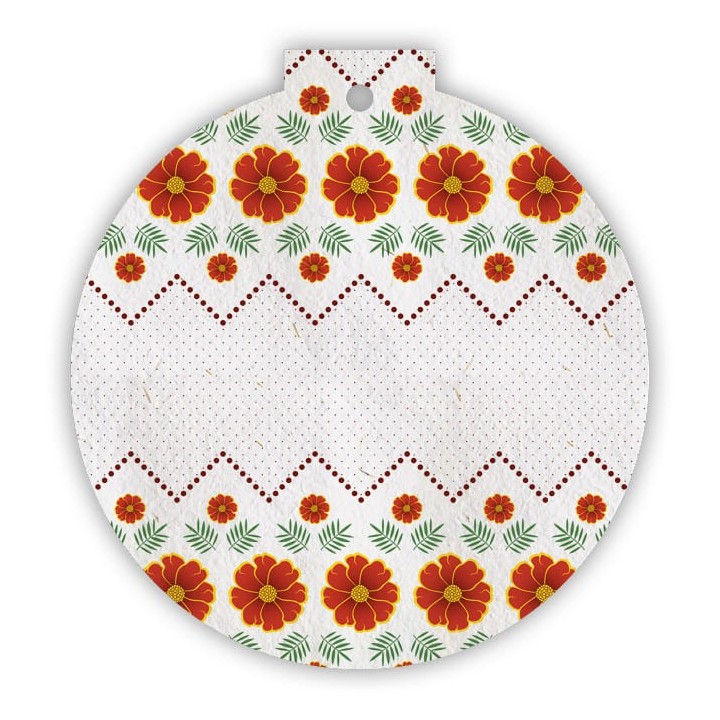 Eco-Card pallina natalizia in carta piantabile con fiori e foglie invernali - tagete