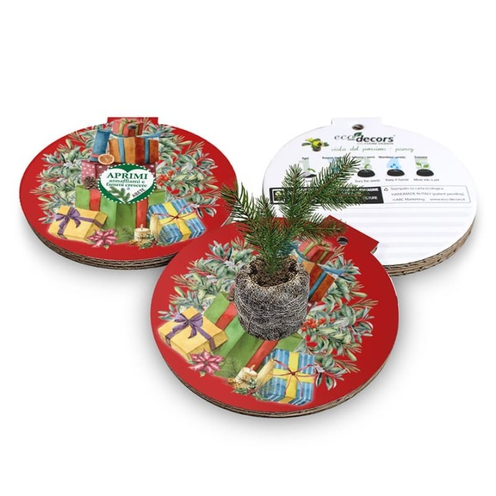 Pallina Natalizia ecologica Eco-Decors con illustrazione regali