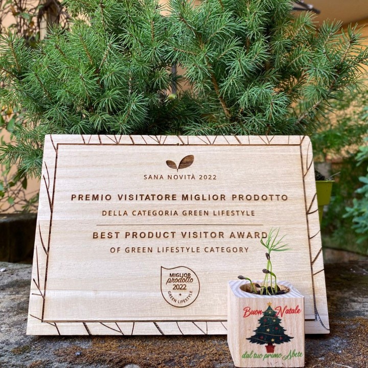 Eco-Woody Natalizio - Cubo di legno 100% ecologico con semi di Tagete