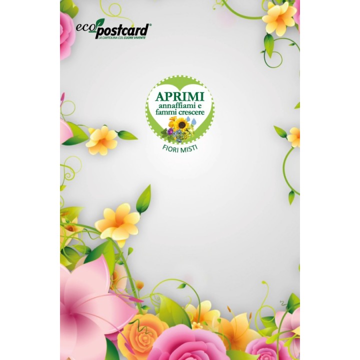 cartolina auguri con fiori misti che germogliano