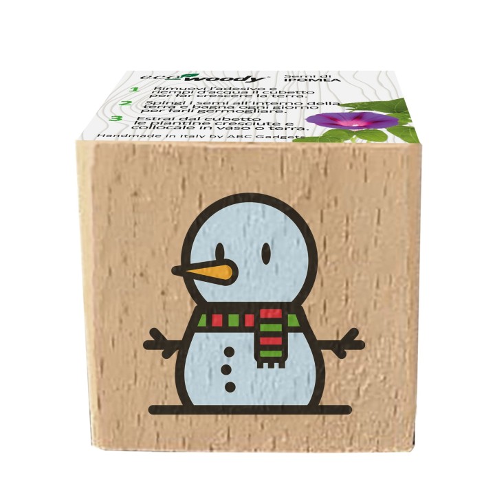 Eco-Woody Natalizio - Cubo di legno 100% ecologico con semi di Ipomea