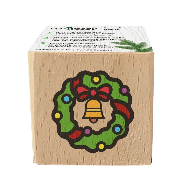 Eco-Woody Natalizio - Cubo di legno 100% ecologico con semi di Abete