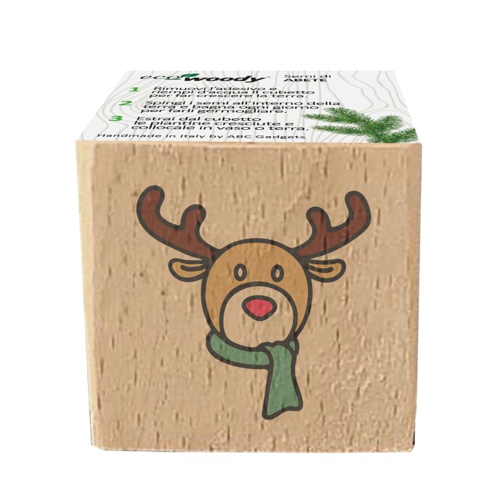 Eco-Woody Natalizio - Cubo di legno 100% ecologico con semi di Abete