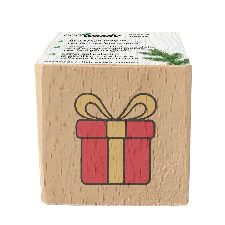 Eco-Woody Natalizio - Cubo di legno 100% ecologico con semi di Ipomea