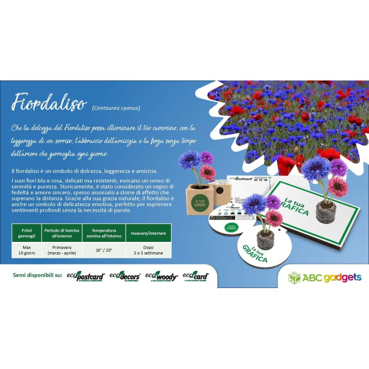 EcoPostcard con frase e dedica con semi di Fiordaliso