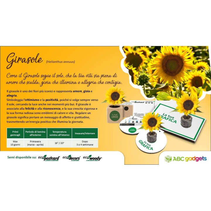 EcoPostcard con frase e dedica con semi di Girasole