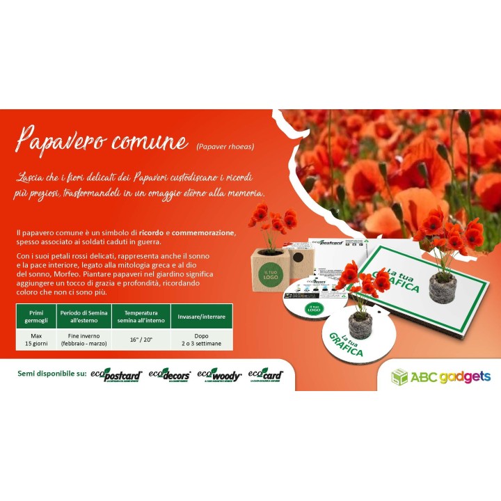 EcoPostcard con frase e dedica con semi di Papavero