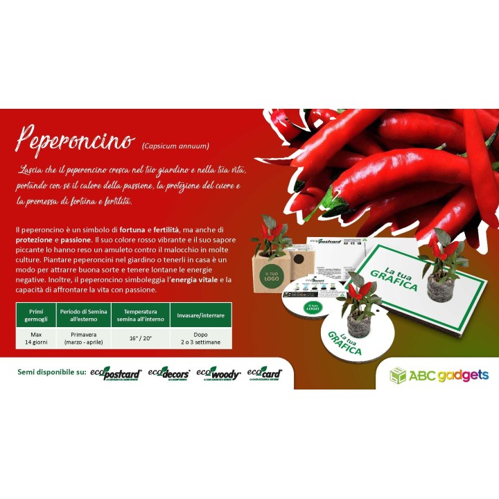 EcoPostcard con frase e dedica con semi di Peperoncino