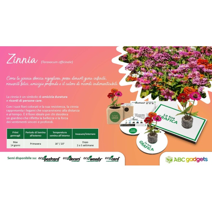 EcoPostcard con frase e dedica con semi di Zinnia