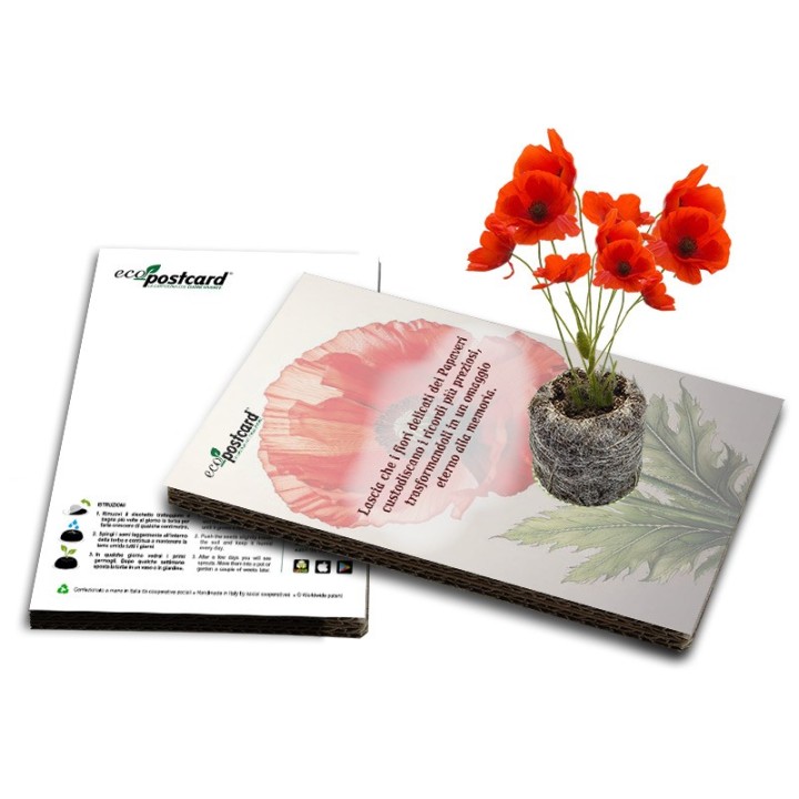 EcoPostcard con frase e dedica con semi di Papavero