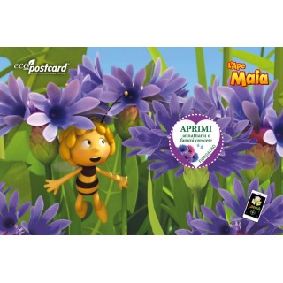 EcoPostcard L’APE MAIA Fiordaliso SOS Maia tra i petali blu