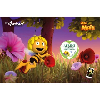 Eco-Postcard da cui nascono fiori melliferi con video de L’Ape Maia in realtà aumentata