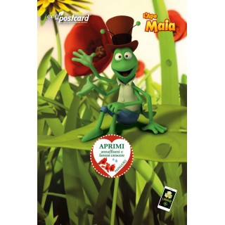 Cartolina ecologica con semi di papavero e cartone animato con L'Ape Maia e grillo Flip