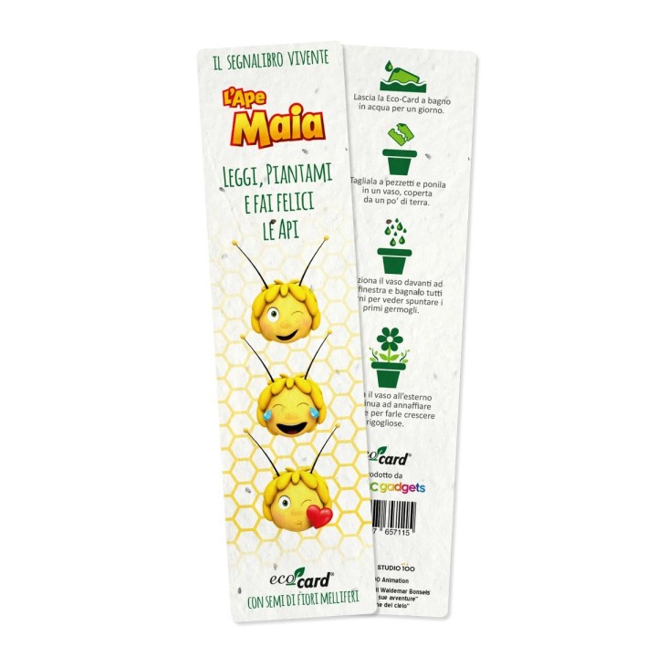 Segnalibro Eco-Card con disegni de L'Ape Maia da cui nascono fiori melliferi