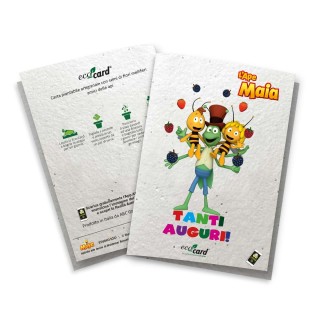 Biglietto di auguri piantabile con cartone animato de L'Ape Maia e personaggi in realtà aumentata