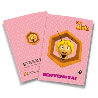 Biglietto di auguri di nascita per bimba con Ape Maia e cartone animato in realtà aumentata, contiene Eco-Card a forma di fiore