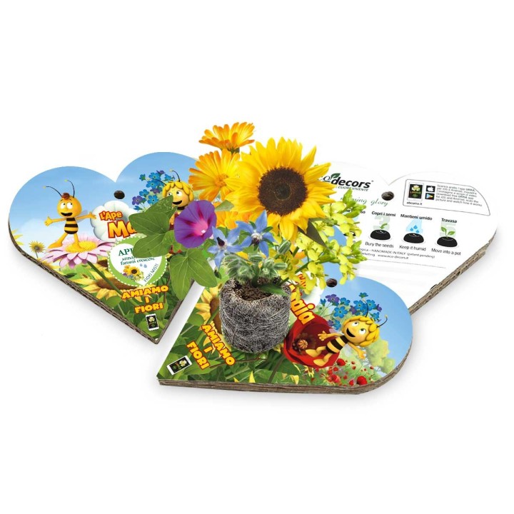 	Eco-Decors decorazione ecologica a cuore da cui nascono fiori con video de L'Ape Maia e Willy in realtà aumentata