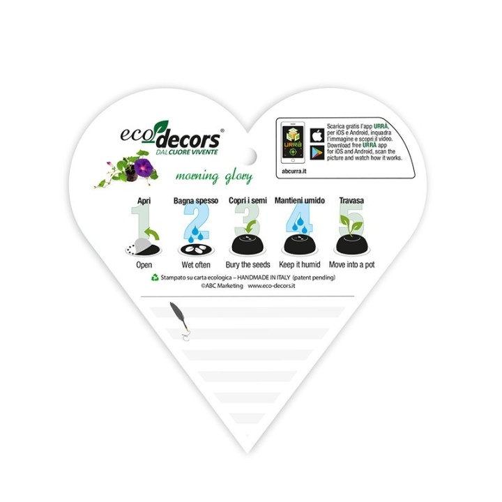 Eco-Decors decorazione ecologica Heart of earth, con semi di ipomea