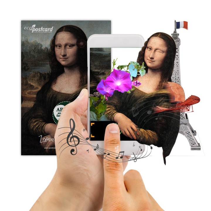Eco-Postcard Artistica - Monna Lisa con Realtà Aumentata